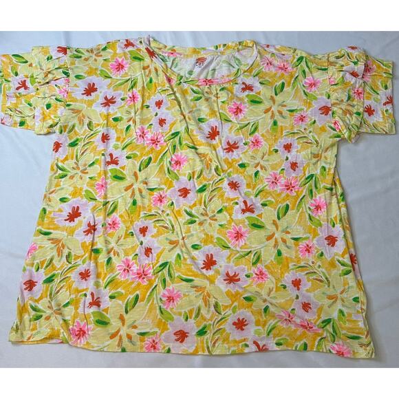 Crown & Ivy Floral Ruffle Short Sleeves Green Yellow Bundle Size XL - Picture 7 of 8